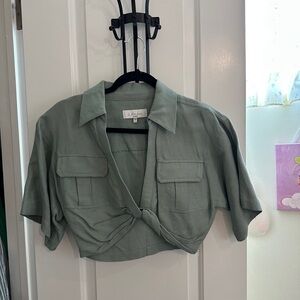 L’Academie Olive Green Twist Front Blouse